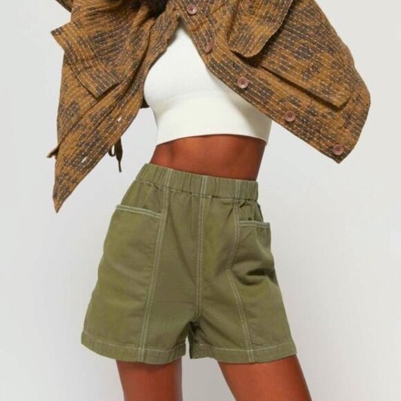 Bdg Urban Outfitters Pull On Contrast Shorts Olive Green  Size M NWT - Picture 1 of 9